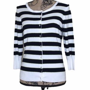 CYRUS White & Navy Striped Preppy Cardigan